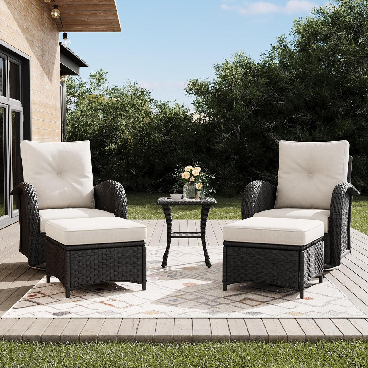 Outdoor Patio Furniture Sets 5 Pieces Wicker Swivel Rocker Chairs with Coffee Table for Backyard Deck