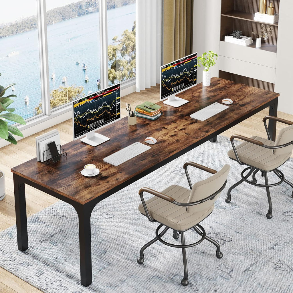 Tribesigns 78.7 Inches Extra Long Computer Desk 2 Person Desk, Double Long Desk, Workstaion for Home Office, Brown+Black