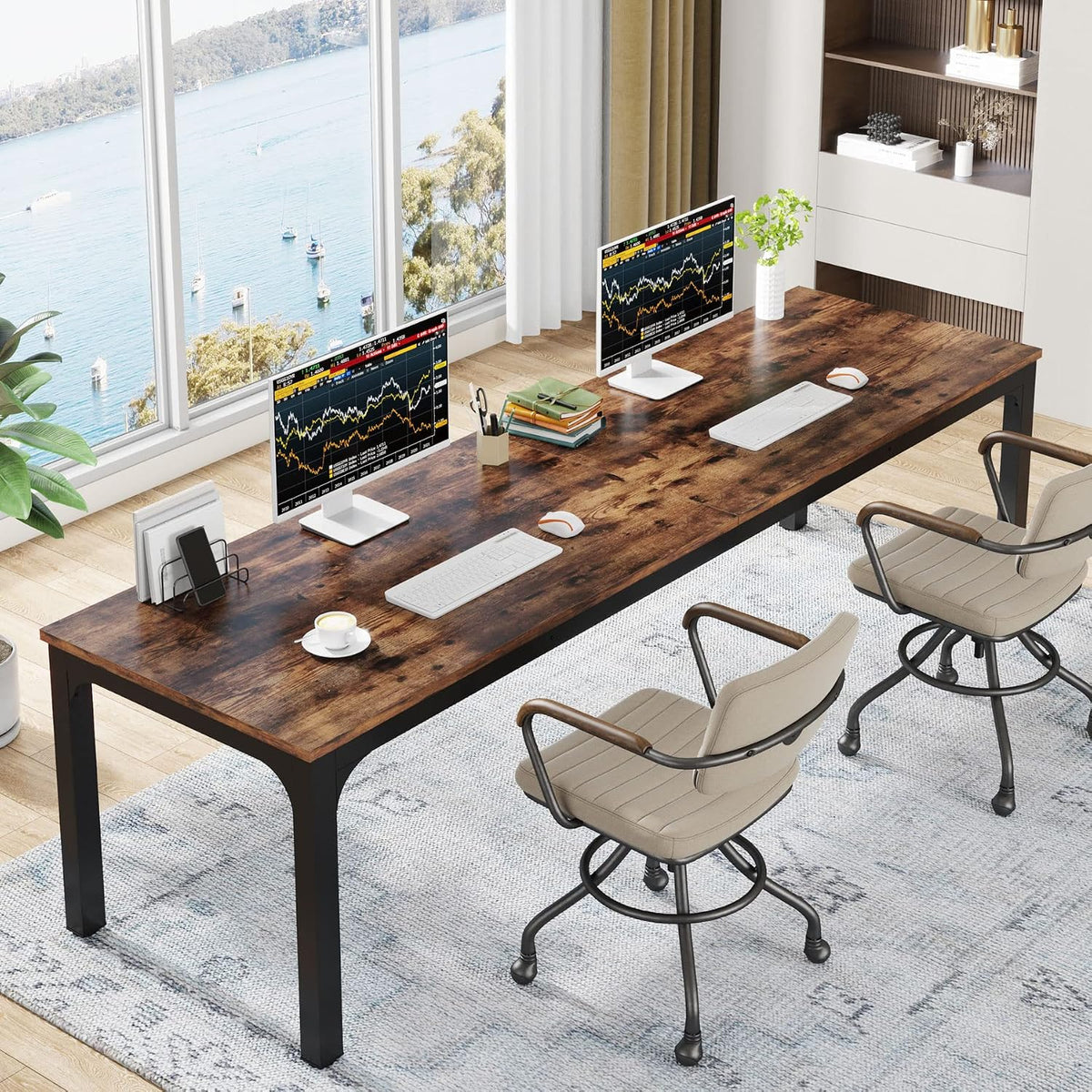 Tribesigns 78.7 Inches Extra Long Computer Desk 2 Person Desk, Double Long Desk, Workstaion for Home Office, Brown+Black