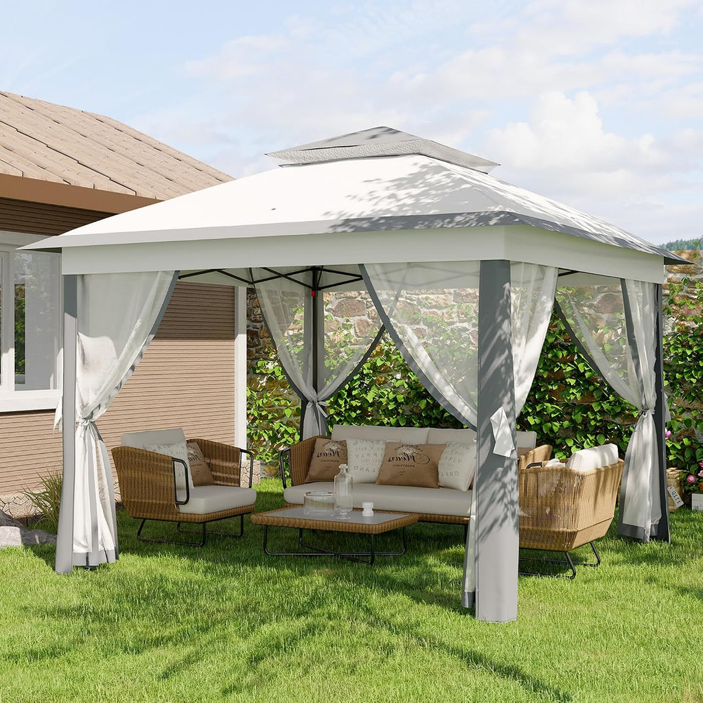 GarveeLife 11'x11 Pop-Up Gazebo, Instant Outdoor Canopy Tent with Mosquito Nettings, Durable Steel Frame, Water, and UV Proof, for Patio, Garden, Courtyard, Party (Grey)