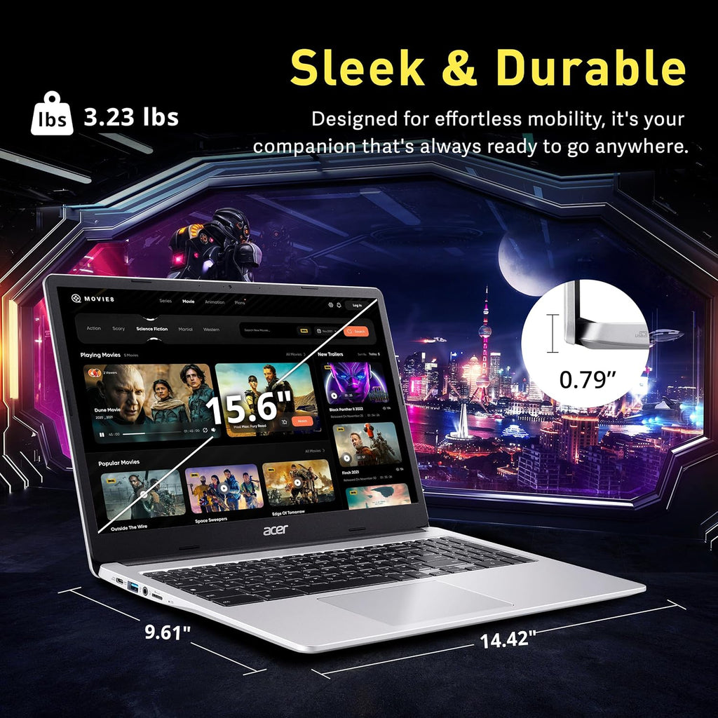 acer Chromebook 315 Laptop, 15.6' HD Anti-Glare Display, Intel Pentium N6000, 4GB LPDDR4X, 288GB Storage(128GB eMMC + 160GB Docking Station Set), UHD Graphics, Num Pad, Wi-Fi 6, Chrome OS, Silver