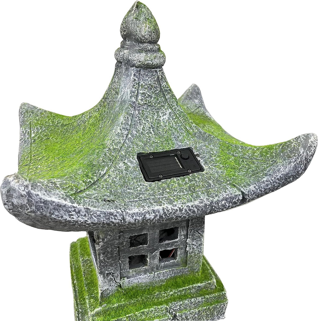 Japanese Pagoda Statue Solar-Powered LED Light Moss-Covered Retro Miniature Tower Lantern Garden Decoration Figurines Solar Lamp Outdoor Asian Decoration Zen Courtyard Landscape 31.5''High