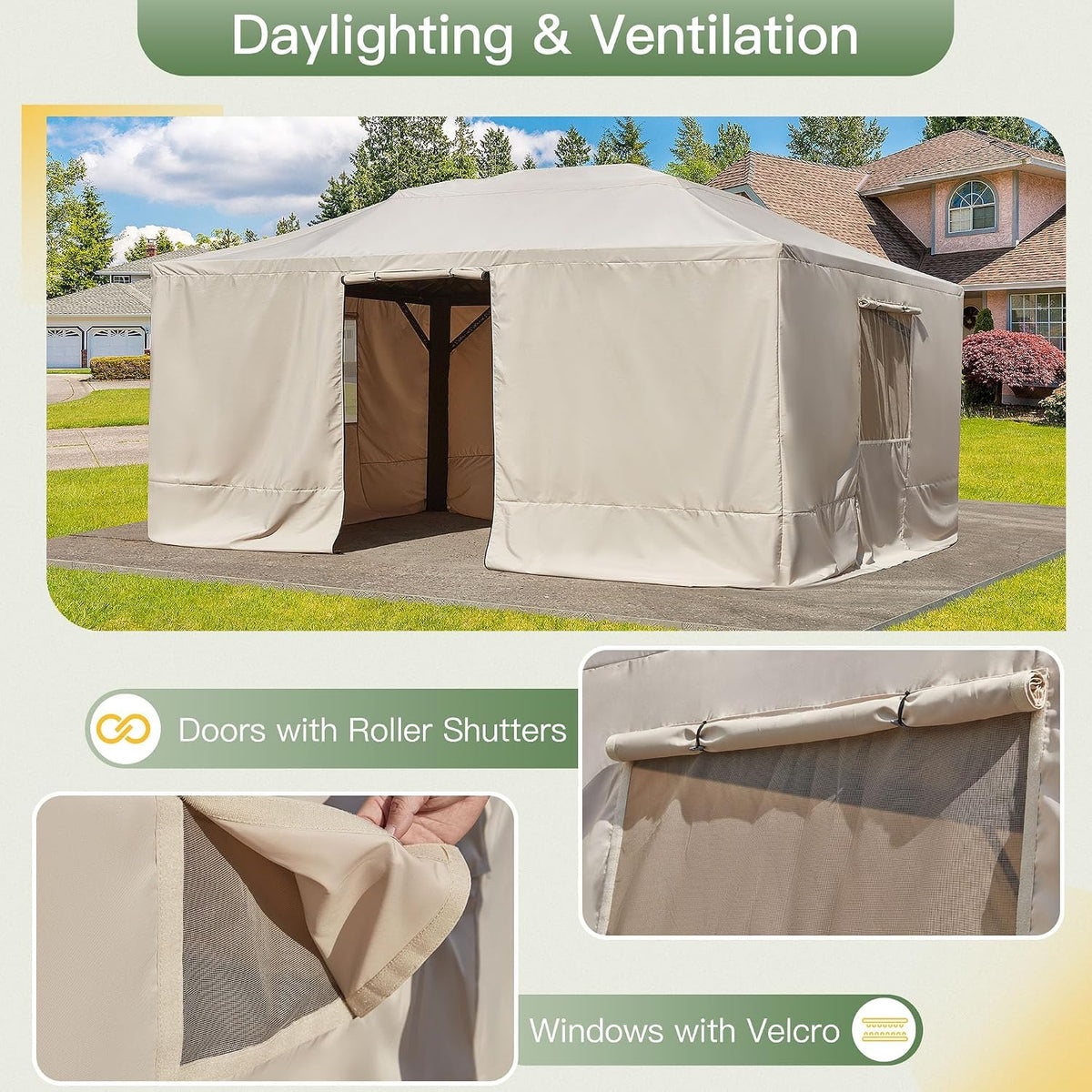MELLCOM Winter Gazebo Cover for 12×16 Hardtop Gazebo, with Mesh Screens and Doors and Windows, Accessories for All Seasons