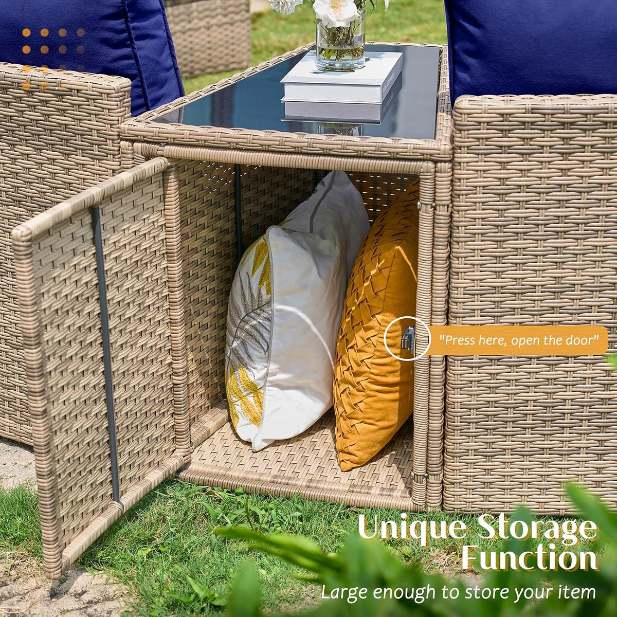PaPaJet 6-Piece Patio Furniture Set, Half-Moon Wicker Sectional Sofa with Cushions, Waterproof Rattan Outdoor Conversation Set for Beach, Pool, Garden & Balcony, Blue