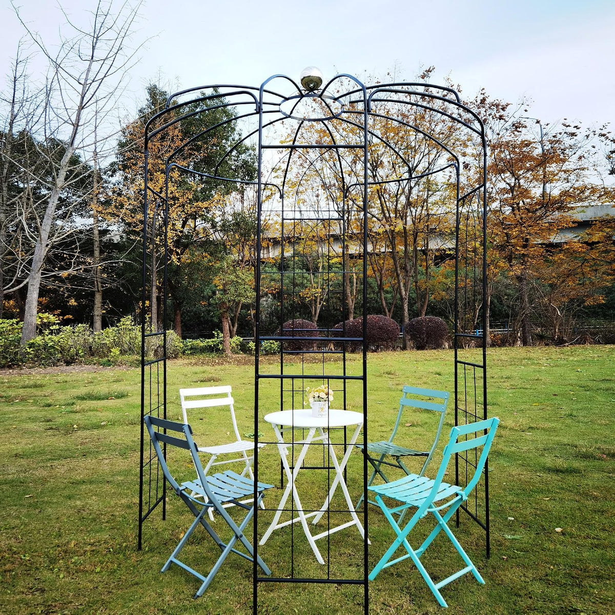 Metal Garden Arch Iron Pergola - 6.8ft Dia x 9.5ft High Birdcage Shape, Outdoor Wedding Ceremony Arbor, Black Iron Pavilion for Garden, Yard, and Patio Decoration
