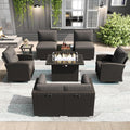 LayinSun 9 Pieces Patio Furniture Set with Fire Pit Table, Black Rattan Modular Sectional Outdoor Conversation Sofa Set, Swivel Rocking Chairs Set