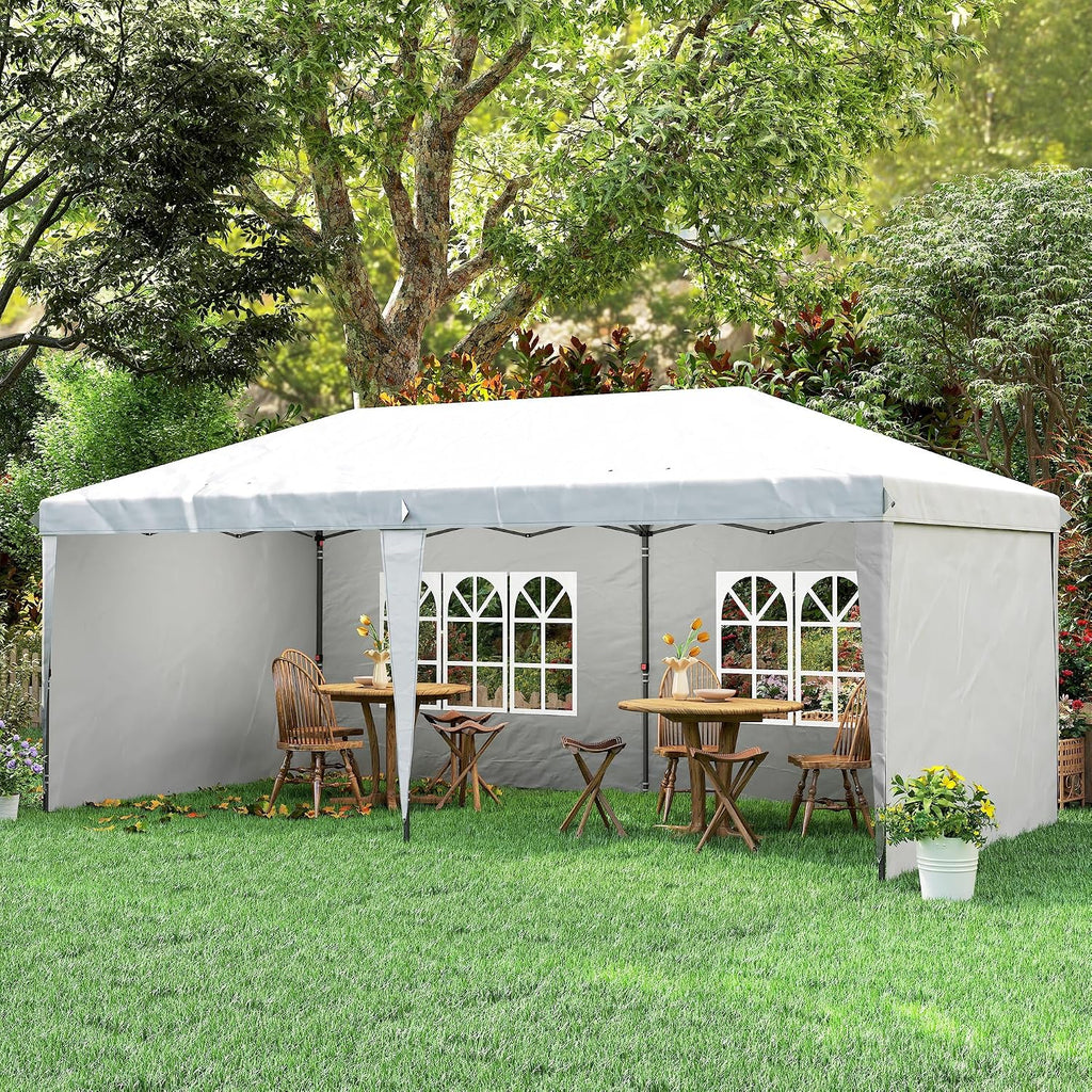 Outsunny 10' x 20' Pop Up Canopy Tent with 4 Sidewalls, Outdoor Portable Instant Canopy Shelter for Parties, Outdoor Instant Gazebo with Carry Bag for Garden, Patio, White