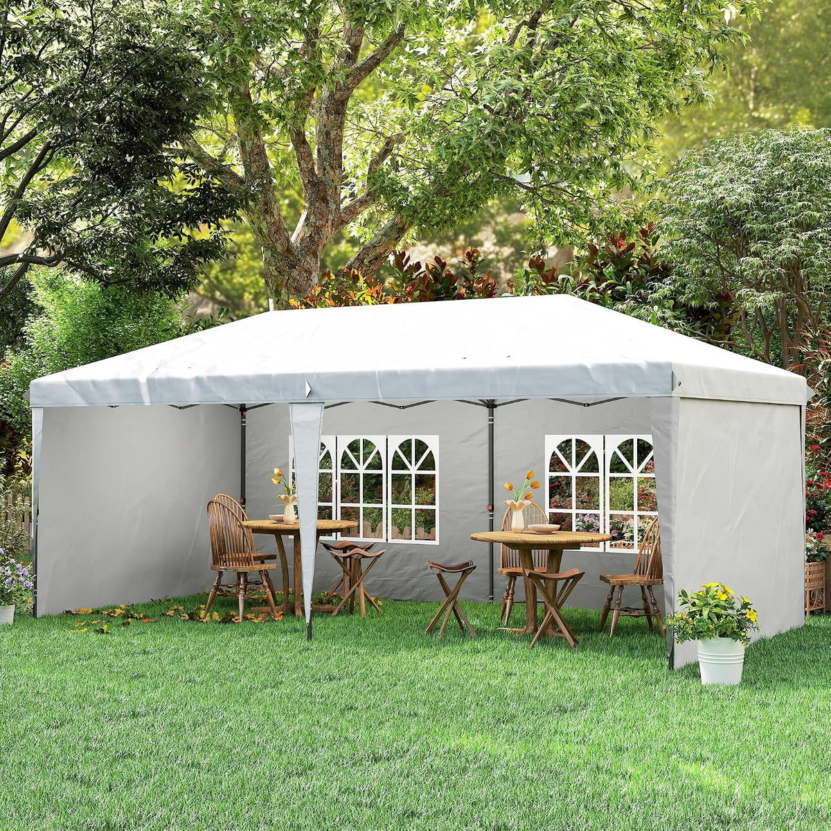 Outsunny 10' x 20' Pop Up Canopy Tent with 4 Sidewalls, Outdoor Portable Instant Canopy Shelter for Parties, Outdoor Instant Gazebo with Carry Bag for Garden, Patio, White