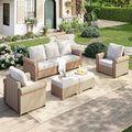 MIXPATIO Patio Furniture Set 5 pcs, Wicker Outdoor Patio Furniture, 3-Seat Sofa, 2 Single Chairs and 2 Ottomans, Rattan Patio Conversation Set for Backyard Deck, Beige