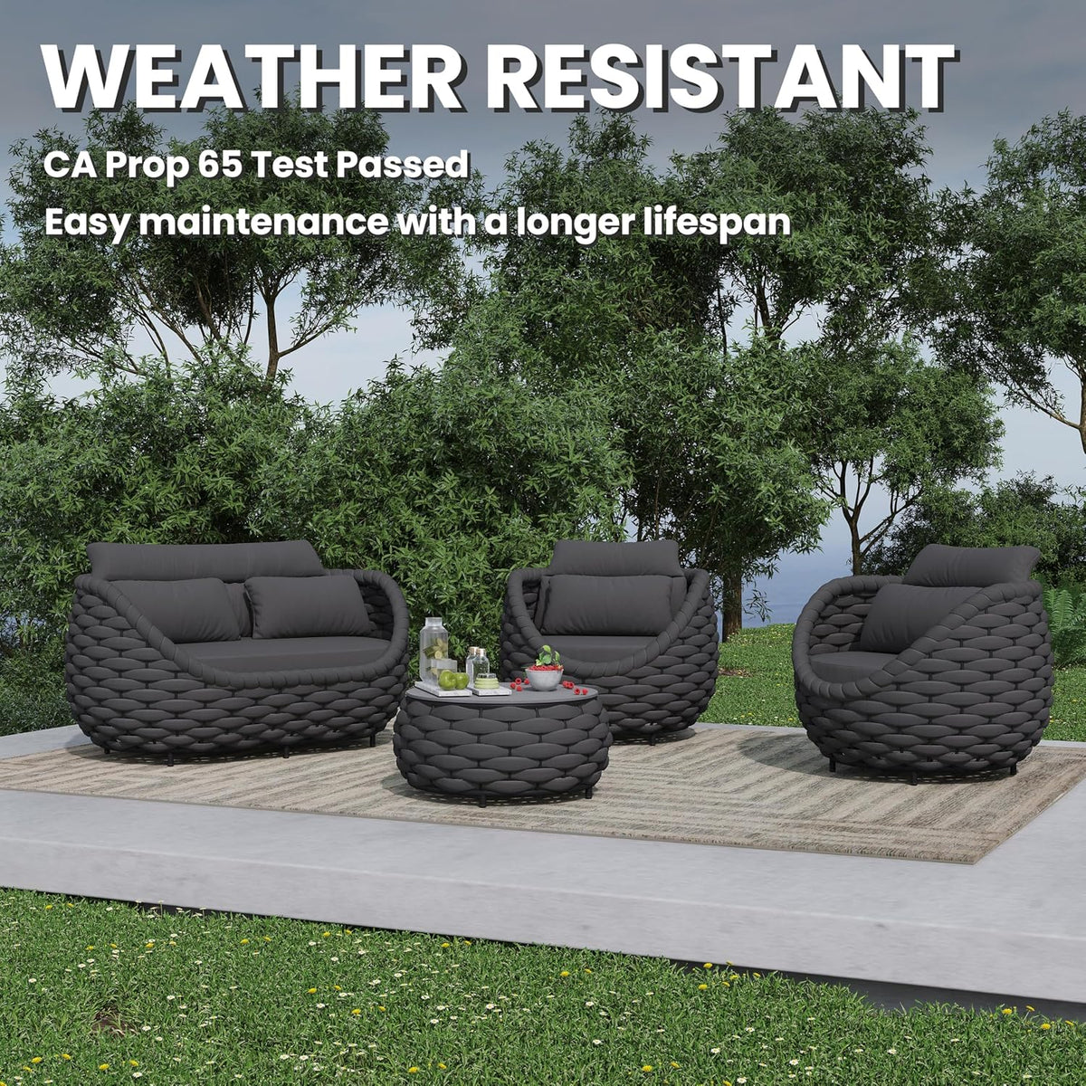 4 Pieces Outdoor Patio Furniture Set, All Weather Textilene Patio Conversation Set Patio Sofa and Loveseat Set with Table Cushions for Bistro Poolside Garden Backyard Hotel - Dark Gray