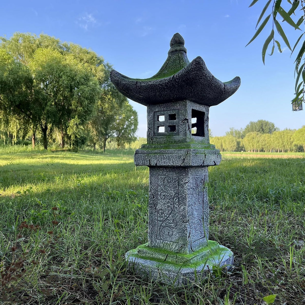 Japanese Pagoda Statue Solar-Powered LED Light Moss-Covered Retro Miniature Tower Lantern Garden Decoration Figurines Solar Lamp Outdoor Asian Decoration Zen Courtyard Landscape 31.5''High