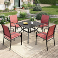 MIXPATIO 5 Pieces Patio Table and Chairs Set, 4 Person Outdoor Dining Furniture Set, 4 Red Textilene Chairs and 37' Square Metal Table with Umbrella Hole, for Deck Backyard Lawn