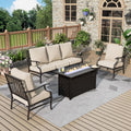 MIXPATIO Patio Furniture Set with Firepit Table, 4 Pcs Metal Outdoor Conversation Set, 2 Single Chairs and 3 Seater Sofa with 5.75' Extra Thick Cushion and Gas Fire Pit Table for Backyard Deck, Beige