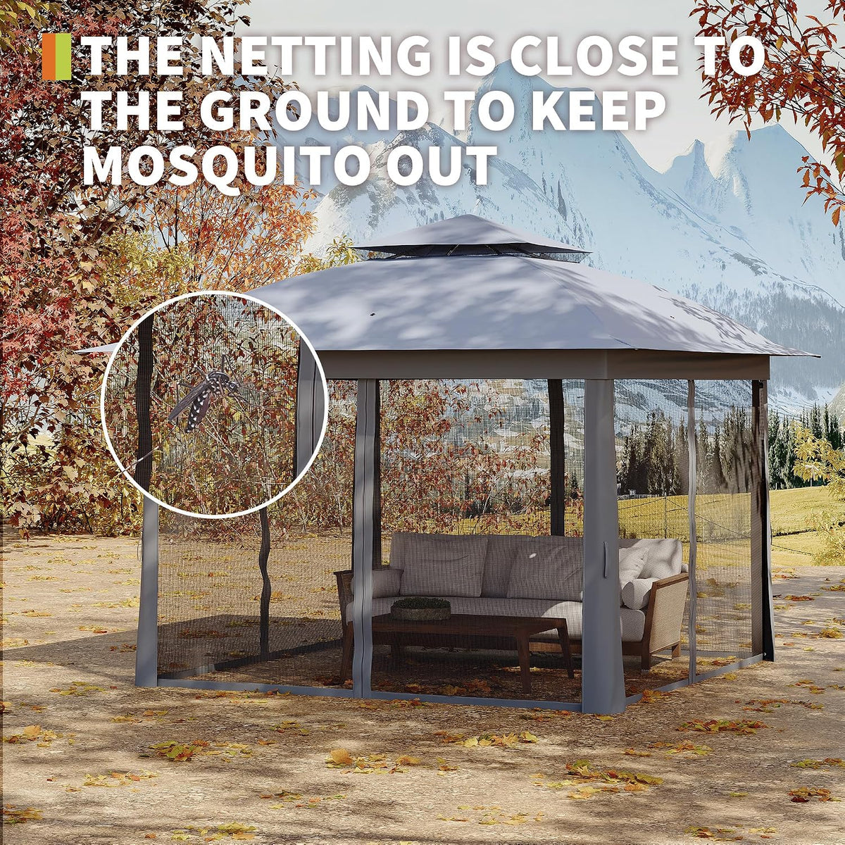 11x11 Pop Up Instant Gazebo Tent for Backyard, With Portable Carrying Bag, Outdoor Canopy Gazebos Waterproof With Mosquito Netting