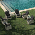 9-Piece Patio Rocking Swivel Chair Outdoor Wicker Rattan Bistro Set with Tempered Glass Side Table, Outdoor Patio Furniture Set for Garden, Deck, and Balcony, Dark Grey