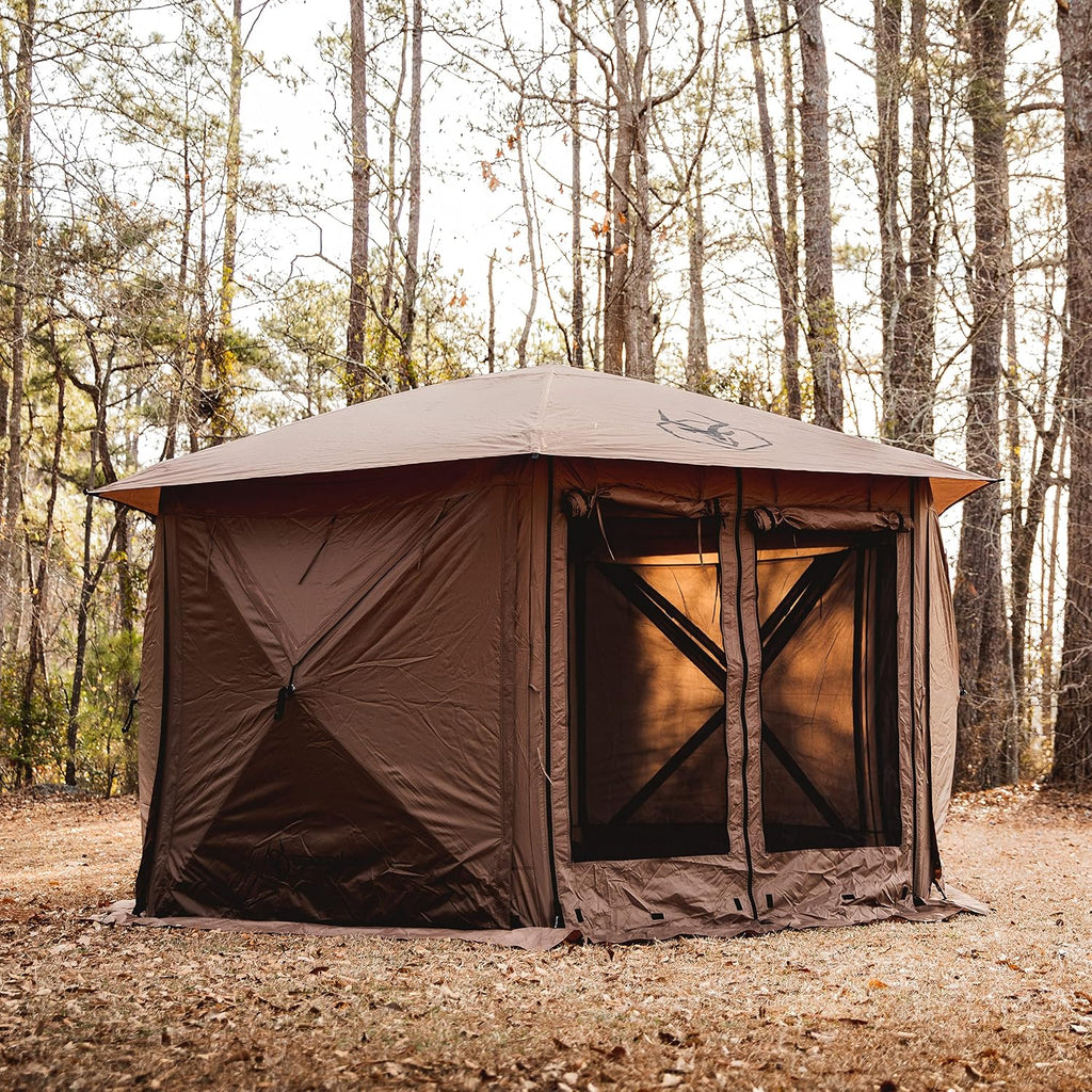 Gazelle Tents™ G6 Cool Top 6-Sided Portable Gazebo, Easy Pop-Up Hub Screen Tent, Waterproof, UV Resistant, 8-Person & Table, Badlands Brown, 91' x 139' x 123', GG620BR
